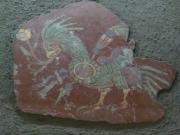 Pittura murale con immagine di uccello con scudo, dardi e fiori che emergono dal becco 400-650 d.C.
